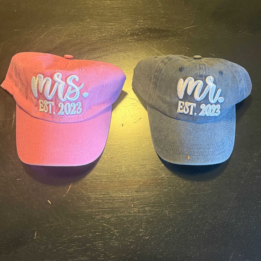 Kids 'Mrs. Est. 2023' Pink and Gray Caps